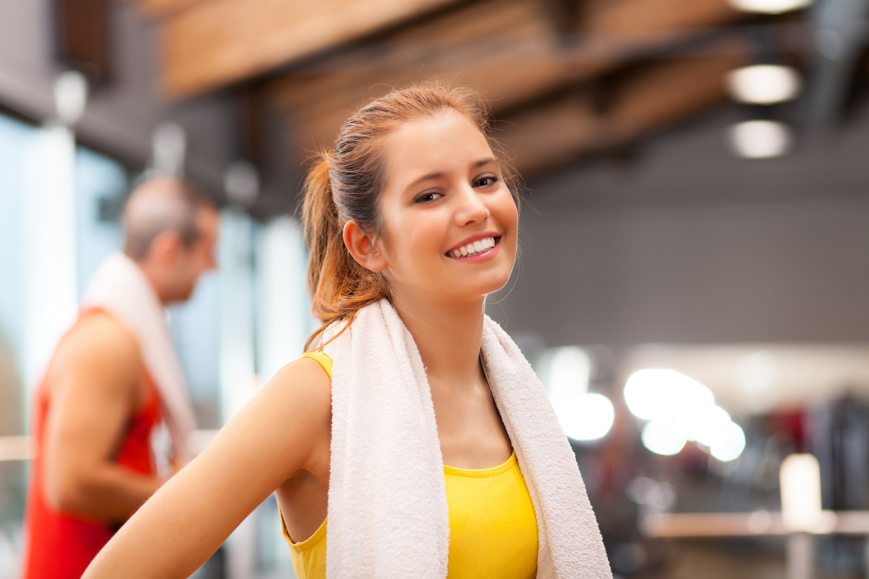 Portrait of a young woman in a fitness club